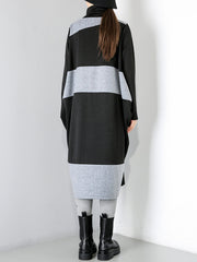 Women High Neck Pullover Contrast Dress