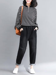 Casual Elastic Waist Jean Pants