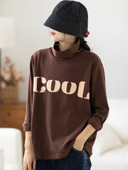 Casual Large Letter Printed Turtleneck Sweatshirt