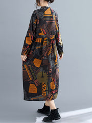 Women Retro Print Loose Dress