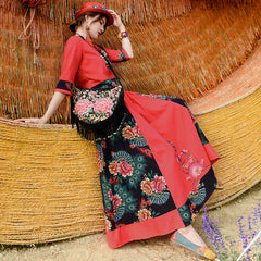 Ethnic Embroidered Shirt With Elastic Waist Skirt Suit