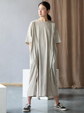 Simple Beige Split-joint Split-side Long Dress