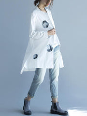 White Polka-Dot Stand-collar Blouse