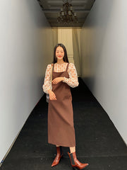 Retro Chic Solid Color Suspender Dress