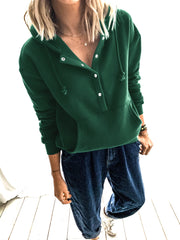 Casual Hooded Drawstring Button Hoodie