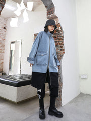 Women Solid Color Loose Denim Jacket