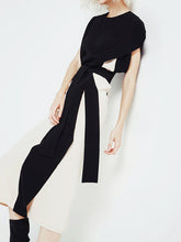 Temperament Color Matching Lace High Waist Ruffle Dress