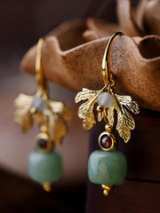 Gold Leaf Green Apple Jewel Pendant Earrings