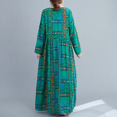 Women Retro Print Long Sleeve Dress