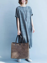 Gray Round-neck Cotton Blend Free Size Long Dress
