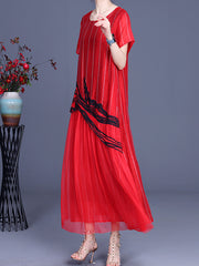 Printed Striped Embroidered Patchwork Dress