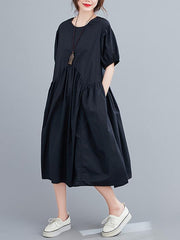 Fashion Solid Pleats Bishop Sleeve Dress