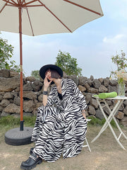 Casual Looking Thin Zebra Pattern Suit Wide Leg Pants Two-Piece Suit