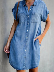 Denim Casual Solid Mini Dress
