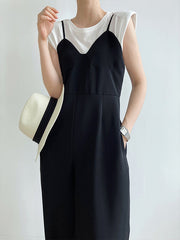 High Waist Loose Wide Leg Suspenders One Piece Casual Pants