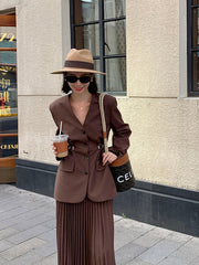 Solid Color V-Neck Long Sleeve Suit Outwear