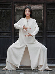 Ethnic Style Single-Breasted Stand-Collar Midi Dress