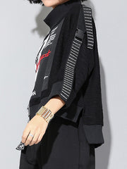 Split-Joint Printed Mock Neck Sweatshirt
