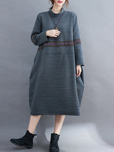 Large Size High Neck Loose Casual Midi Dress