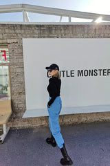 High Waist Embroidered Letter Zipper Pants