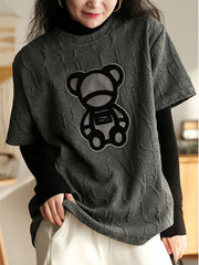 Retro Letter Cotton Towel Embroidered Bear Short-Sleeved T-Shirt Tops