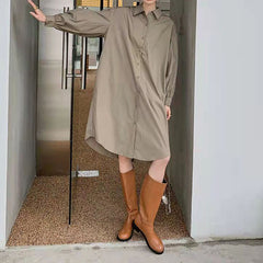 Casual Solid Color Shawl Shirt Dress