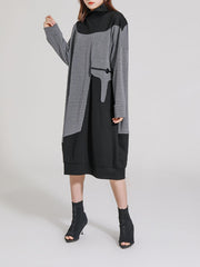 Women Large Pocket High Neck Casual Dress