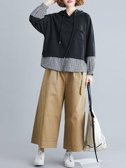 Stitching Plaid Hem Plus Size Hoodie