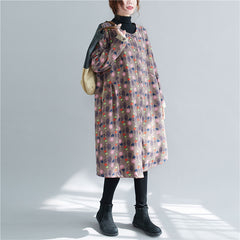Women Plus Velvet Round Neck Print Casual Coat