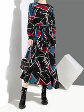 Women Lace Up Waist Printed Dress