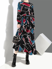 Women Lace Up Waist Printed Dress