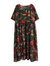 Vintage Floral Round-Neck Short Sleeve Dress