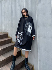 Women Loose Letter Print Long Sleeve Dress