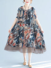 Melting Flower Printed Chiffon Long Dress