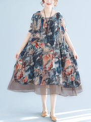 Melting Flower Printed Chiffon Long Dress