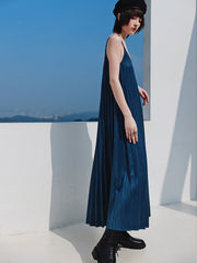 Women Retro Loose V-Neck Slim Suspender Dress