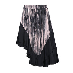 Colorblock Drape High Waist Slimming Irregular Skirt