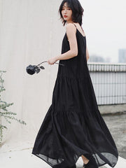 Loose Solid Pleated Splicing Sleeveless Dress