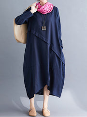 Casual Round Neck Irregularr Midi Dress
