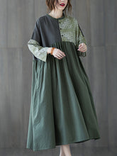 Women Retro Print Stitching Loose Dress