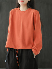 Women Retro Round Neck Pullover Sweatshirt