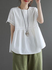 Artistic Retro Solid Pleats Blouses&Shirts