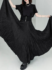 A-Line Irregular Clipping High-Waisted Pleated Pure Color Skirts