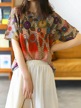 Vintage Print Round Neck Loose Pullover T-Shirt
