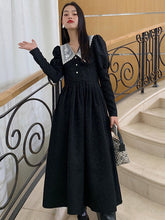 Retro Splicing Lace Solid Color Midi Dress