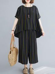 Two Pieces Original Striped Tops&Wide Leg Pants