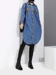 Women Loose Slim Striped Long Sleeve Dress