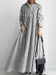 Striped Loose Maxi Shirt Dress