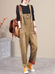 Vintage Stripe Splicing Loose Jean Jumpsuit