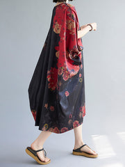 Round Neck Print Stitching Loose Casual Dress